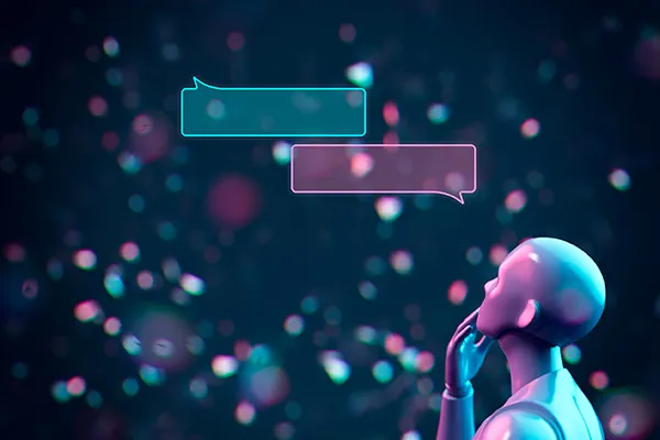 Concetto di comunicazione con intelligenza artificiale tramite chatbot